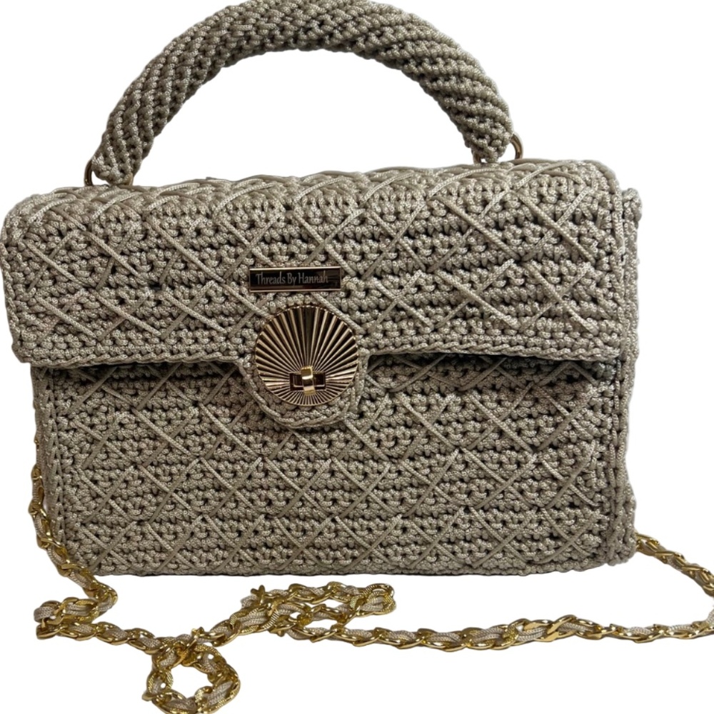 Beige Woven Clutch Cross-Body Handbag for Women